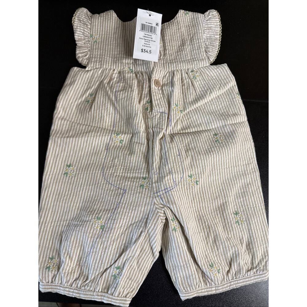 4 for $12 Jojo Daisy Seersucker Stripe Sunsuit, 3-6 Months, Natural